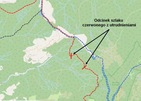 Czasowe utrudnienia na szlaku czerwonym z Węgierskiej Górki na Rysiankę w dniach 13-20.11.2024